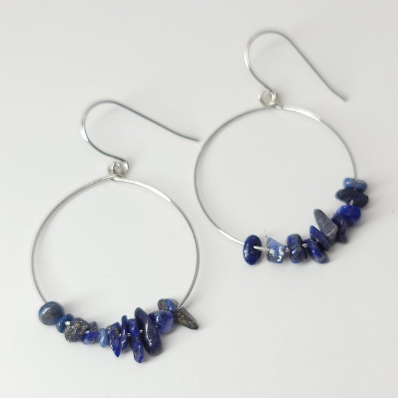 NEW Natural Stones Sterling Silver Hoop Earrings - Picture 4 of 9